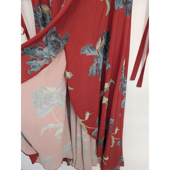 NWD Patbo Floral print Ruffle Side Slit Maxi Dress Size 2 Red V-neck #1D454 - Picture 7 of 14